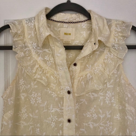 Anthro Ruffle Floral Sleeveless button down - Picture 2 of 8